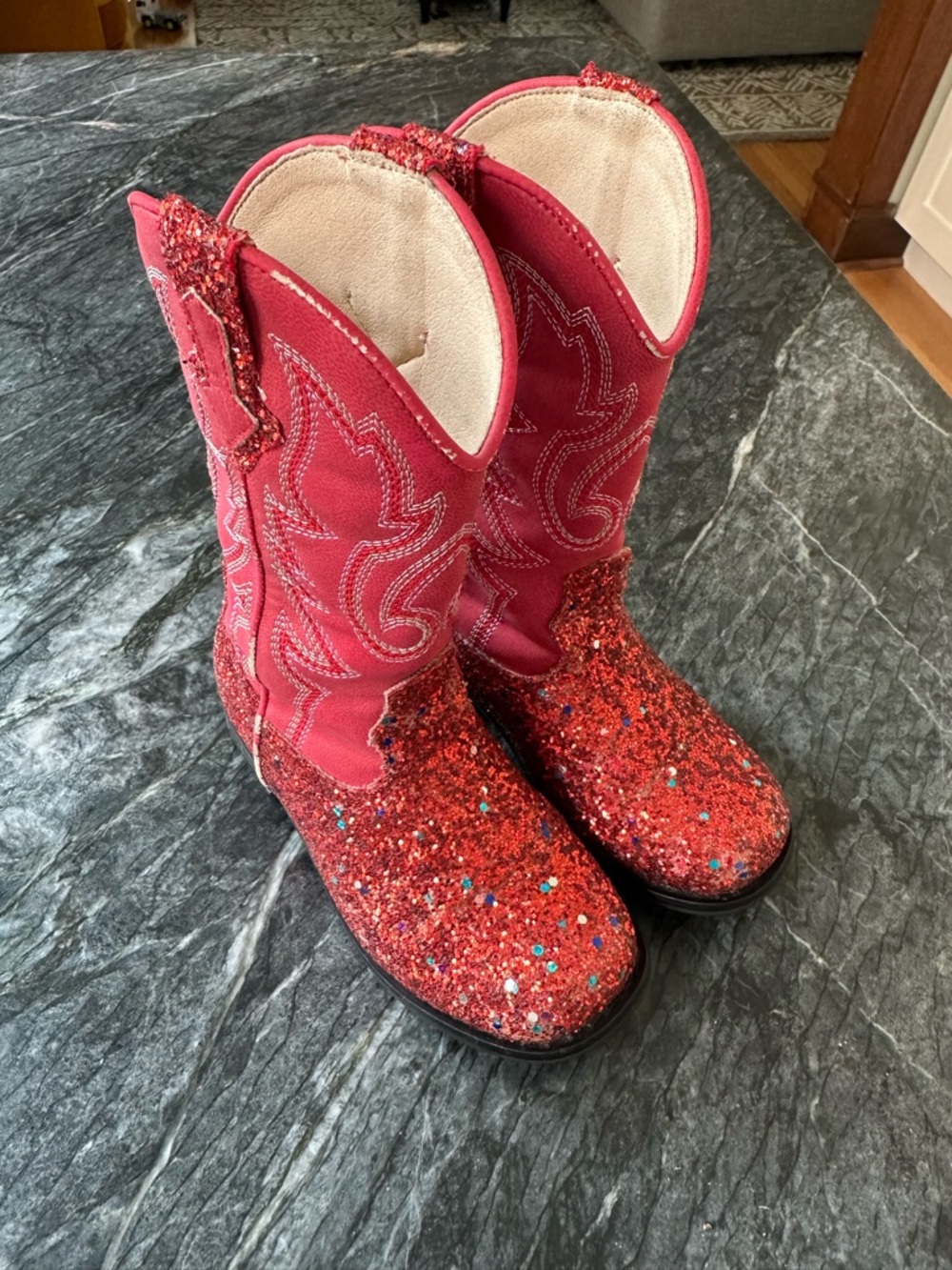Kids Red Glitter Cowboy Boots - Stylish Sparkle
